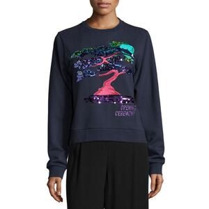 Opening Ceremony Navy Bonsai Multicolored Embroidered Long Sleeve Sweatshirt M